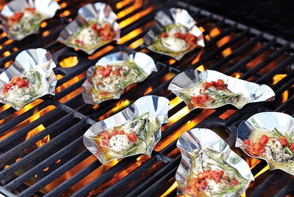 Outset Grillable Shells, Stainless Steel Grillable Oyster Shells, Set of 12 | Grill or Bake Oysters | Durable Stainless Steel Grilling Shells | Cook & Serve Oysters | Seafood Barbeque Accessories