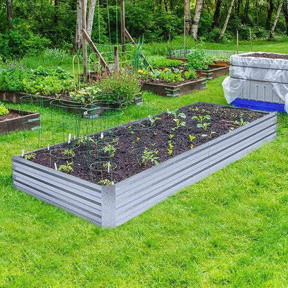 Galvanized Raised Garden Bed (8x4x1ft) – Overlapping 4-Inch Panels + 4 Support Bars, Heavy-Duty Metal Planter Box for Vegetables, Herbs, Flowers, No-Deformation Steel Garden Kit