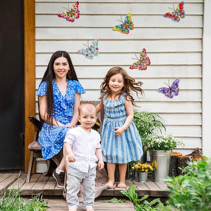 YOADEHOA 6Pcs Metal Butterfly Wall Decor, 3D Colorful Outdoor Fence Wall Art Decor, Hanging Wall Art Decoration for Garden Yard Living Room Bedroom Patio Balcon(Butterfly A)