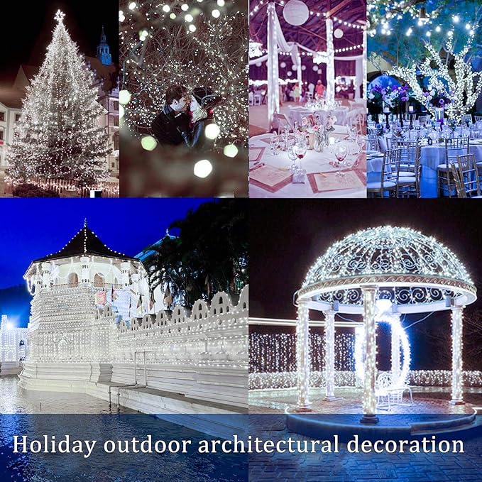 2 Pack Total 200 LED 66FT Solar Powered Copper Wire String Lights Outdoor, Waterproof, 8 Modes Fairy Lights for Garden, Patio, Party, Yard, Christmas (White)