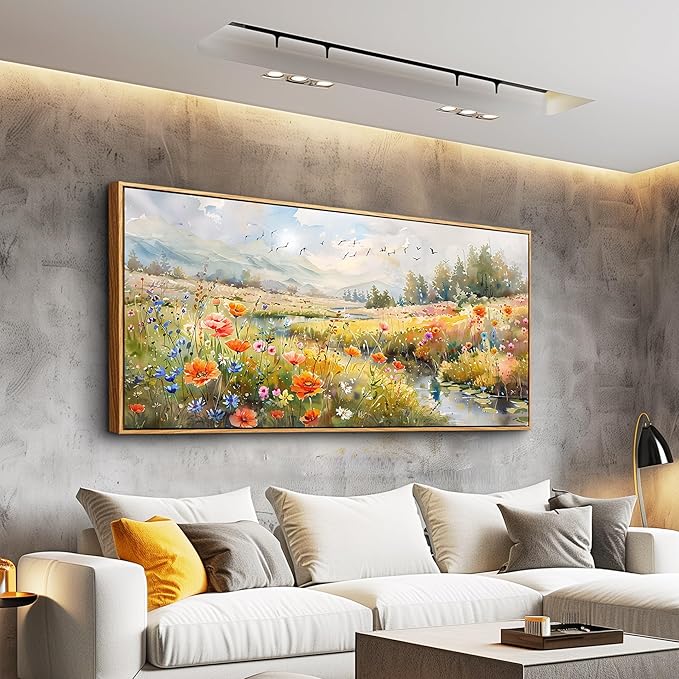 QIYILEXWART Large Wall Decor For Living Room Canvas Wall Art For Office Modern Wall Decorations For Bedroom Colorful Wildflower Landscape Painting Farmhouse Pictures Artwork Room Home Decor 24x48 In