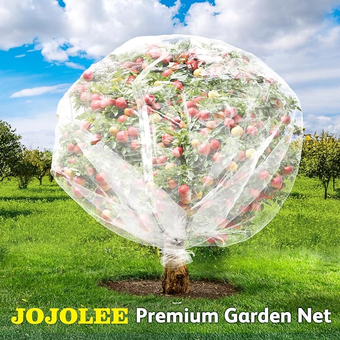 JOJOLEE Fruit Tree Netting for Garden Protection, 2Pcs 7.8 x 7.8FT Insect Bird Nettings with Zipper and Drawstring, Plant Cover Mesh Net Bags for Blueberry Bushes, Tomatoes, Flowers