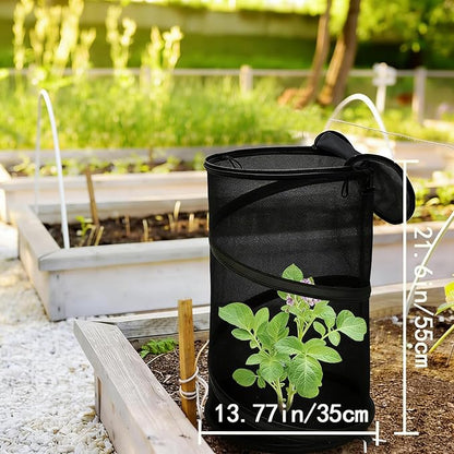 4 Pcs Pop Up Mesh Plant Protectors, 21 x 13 Foldable Garden Cover, Specifically Designed for Outdoor Vegetables, Seedlings & Flowers, Animal Barrier Cloches with Stakes (Black)