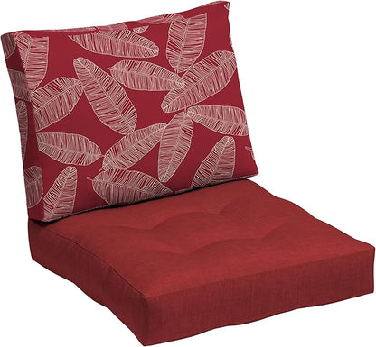 ARDEN Outdoor Plush Modern Tufted Blowfill Deep Seat Set, 24 in x 24 in, Weather-Proof, Rain-Proof, Fade Resistant Patio Cushion, Ultra Cozy Red Leaf Palm