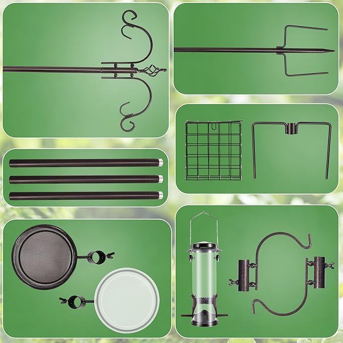 YINGYM Bird Feeding Station Kit, 87 Inches Bird Feeder Pole for Outside, Premium Feeder Stand Hanging Kit with Water Bowl, Mesh Tray and Metal Suet for Attracting Wild Birds
