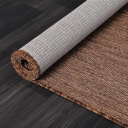 Washable Indoor Outdoor Rug 10x14 Weather Resistant Area Rugs Modern Solid for Porch Deck Balcony Backyard Patio Outside Carpet (10 X 14 Gold Brown)