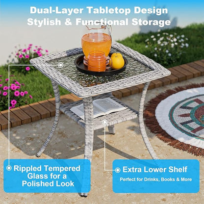 5-Piece Small Patio Furniture Set, Outdoor Swivel Rocking Chairs Set with Ottomans, Patio Bistro Set for Balcony, Deck, Porch, Dark Green