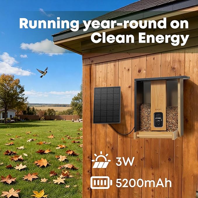 Birdfy Smart Bird Feeder with Camera&Metal Guard, Bamboo Wood Outdoor Design, AI Bird Recognition, 1080P HD & Night Vision, Solar Powered, Weatherproof, 3.5L Capacity, Ideal Gift for Nature Lovers