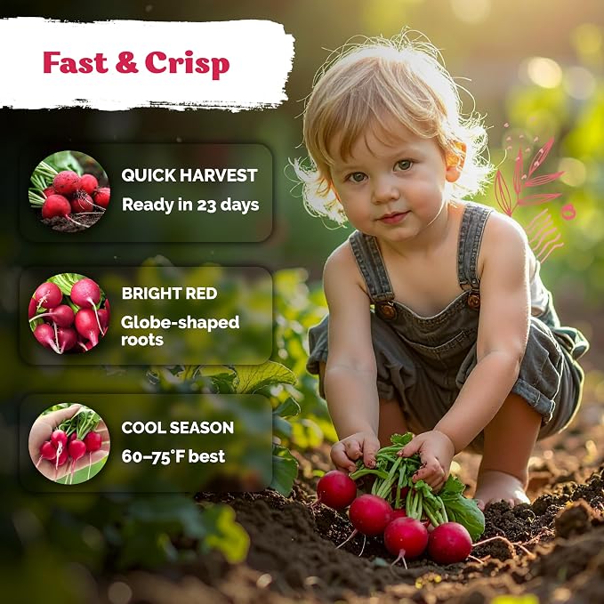 KVITER 900 Cherry Belle Radish Seeds (Raphanus sativus) - Non-GMO Vegetable Seed Packet, Crisp Mild Flavor - Heirloom Red Radish Seeds for Planting Vegetables in Outdoor & Indoor Garden