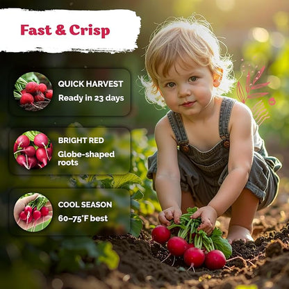KVITER 900 Cherry Belle Radish Seeds (Raphanus sativus) - Non-GMO Vegetable Seed Packet, Crisp Mild Flavor - Heirloom Red Radish Seeds for Planting Vegetables in Outdoor & Indoor Garden