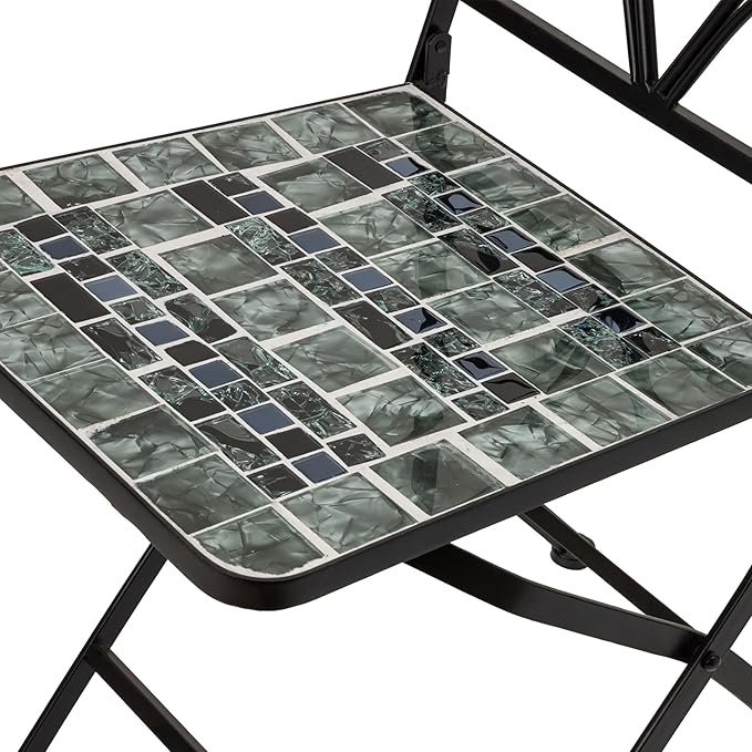 Alpine Corporation Indoor/Outdoor Marbled Glass Mosaic 3-Piece Bistro Set Folding Table and Chairs Patio Seating