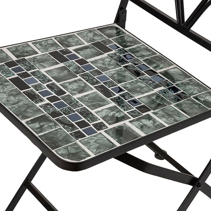 Alpine Corporation Indoor/Outdoor Marbled Glass Mosaic 3-Piece Bistro Set Folding Table and Chairs Patio Seating