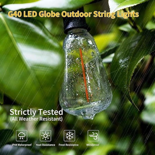 40FT LED Outdoor String Lights Waterproof, 2700K ST38 LED Globe Outdoor Lights for Patio with 27 Edison Vintage Shatterproof Bulbs, Connectable Backyard Lights for Garden, Bistro, Porch, Cafe