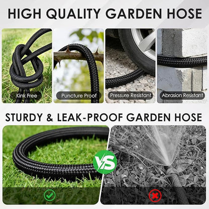 Garden Hose 100 FT, Non-Expanding Lightweight Water Hose with 10 Function Nozzle, Flexible, Kink Free, Wear-Resistant Fabric Leak Proof Garden Hoses for Outdoor, Yard, Lawn, Car, Marine, RV, Pet Bath