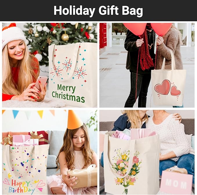 Segarty Canvas Tote Bag with Zipper, 12 PACK 19.7 x 15.7 inch Bags with Handles, 12 Oz Thick Reusable Washable Grocery Shopping Plain Totes for Teacher DIY Art Crafts Painting Decoration