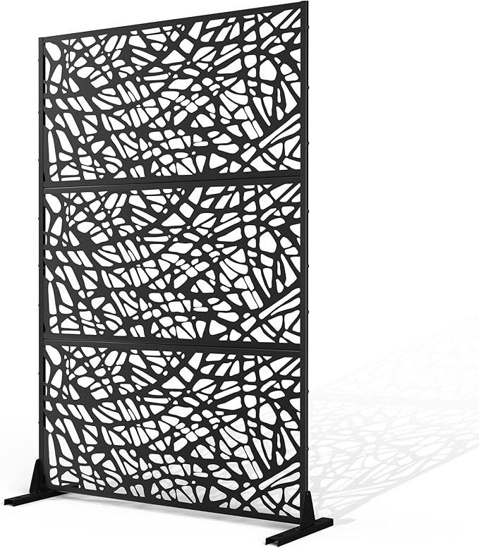 Metal Privacy Screen Outdoor Privacy Screen, Freestanding Fence Panel for Outside, 72''H×47''W, Decorative Screen Panel for Backyard/Patio/Deck
