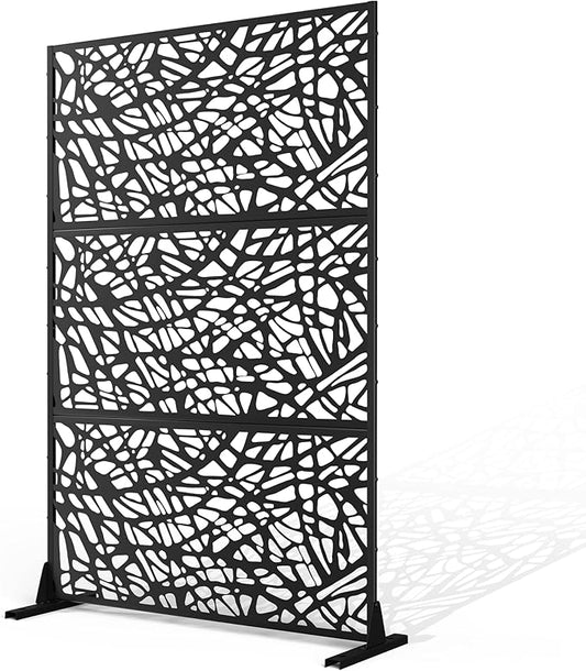 Metal Privacy Screen Outdoor Privacy Screen, Freestanding Fence Panel for Outside, 72''H×47''W, Decorative Screen Panel for Backyard/Patio/Deck