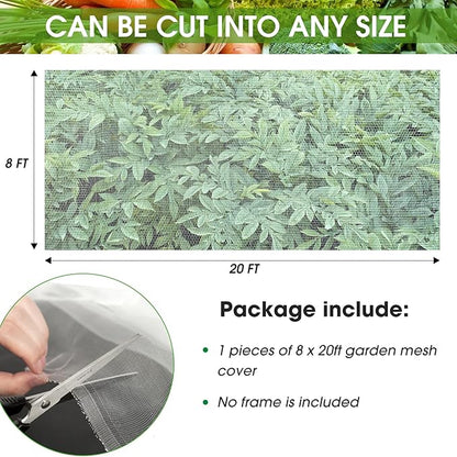 Garden Mesh Netting, 8' x 20' Mosquito Bird Netting Barrier Row Cover, Fruit Tree Net Screen Protect Plant Vegetables Fruits Crops from Cicada, Garden Bed Cover Plant Protecting Net