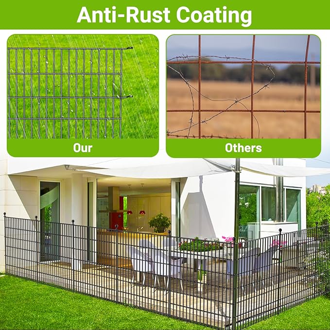 5 Panels No Dig Decorative Outdoor Garden Fence with Gate for Yard, 32 in(H) X 11.8 ft(L) Animal Barrier Fencing Rustproof Metal Wire Panel Border for Dog, Rabbits, and Patio Temporary Ground Stakes