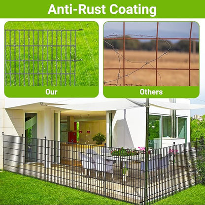 5 Panels No Dig Decorative Outdoor Garden Fence with Gate for Yard, 32 in(H) X 11.8 ft(L) Animal Barrier Fencing Rustproof Metal Wire Panel Border for Dog, Rabbits, and Patio Temporary Ground Stakes