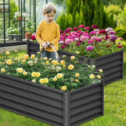 GarveeHome 6 * 3 * 1.5FT Raised Garden Bed Kit, Galvanized Raised Garden Beds Outdoor for Gardening, Above Planter Boxes, Large Garden Bed for Vegetables, Fruits, Dark Grey, 2 Pcs