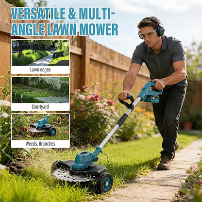 Electric String Trimmer Cordless with Wheel, 1000W Battery Powered Weed Wacker, 2x4.0Ah Batteries, Adjustable Length, 4‑in‑1 Lightweight Grass Trimmer/Brush Cutter/Weed Trimmer/Edger Tool