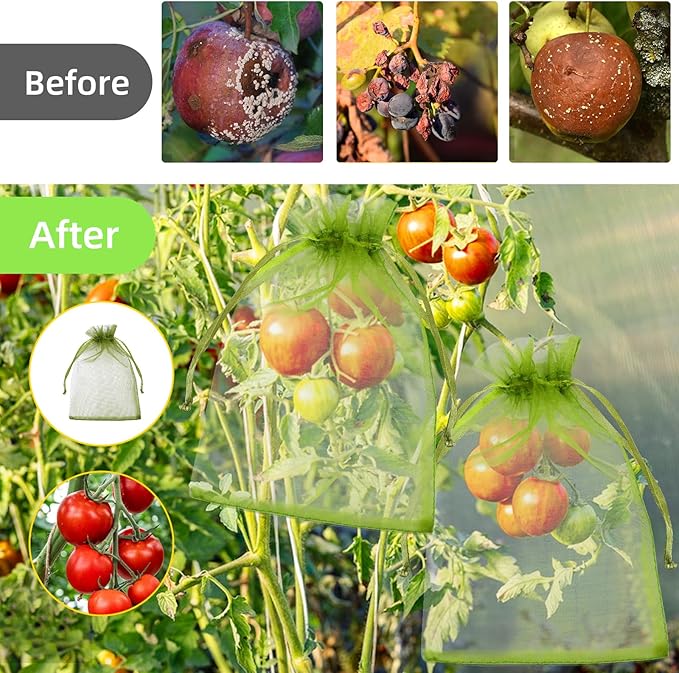 100Pcs Fruit Protection Bags, Garden Plant Fruit Netting Cover Bags, Drawstring Mesh Fruit Protectors Barrier for Apples, Tomatoes, Fruit Trees, Veggies Garden(4x6 Inch)