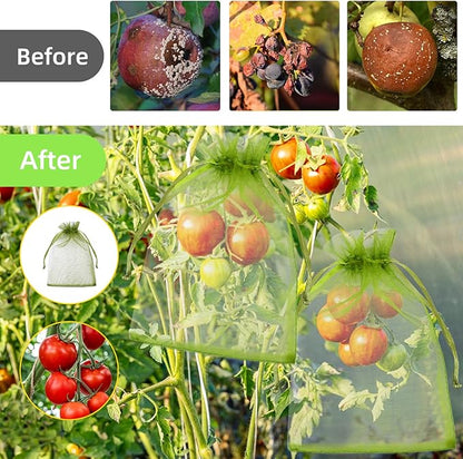 100Pcs Fruit Protection Bags, Garden Plant Fruit Netting Cover Bags, Drawstring Mesh Fruit Protectors Barrier for Apples, Tomatoes, Fruit Trees, Veggies Garden(4x6 Inch)