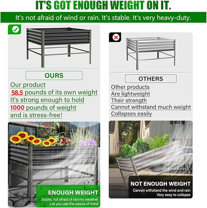 Raised Garden Bed with Legs, 48×48×32in Large Metal Elevated Raised Planter Box,1000lb Capacity with Drainage Holes for Vegetables Lawn Green Flowers, Fruits, Terrace