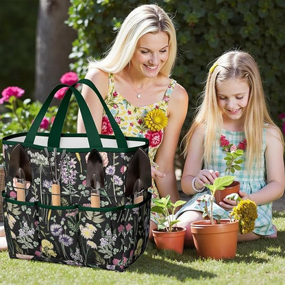 Daisy Flowers Garden Tool Bag - Waterproof Garden Tote with 8 Pockets, Large Storage Home Organizer Gardening Tool Oxford Bag for Garden Tools Kits Holder, Ideal Outdoor Gardening Gift for Women & Men