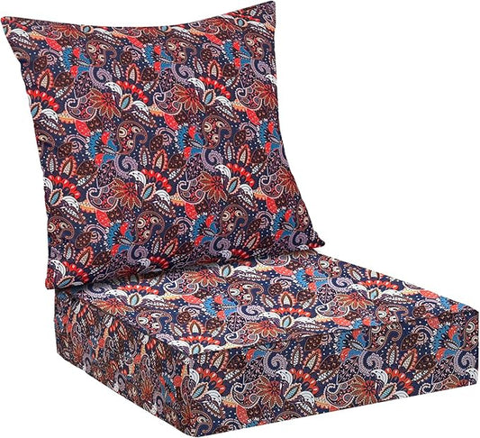 Outdoor Cushions for Patio Furniture,Outdoor Seat Cushion Set 24 x 24 x 5.75 Inch,Waterproof & Fade Resistant Outdoor Chair Cushions,Patio Chair Cushion, Artistic Floral
