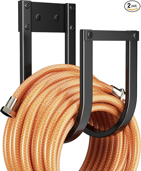 Garden Hose Holder Wall Mount - Metal Water Hose Hanger for Outside, Durable Hook for Garden, Garage, or Yard Storage (2 Pack)