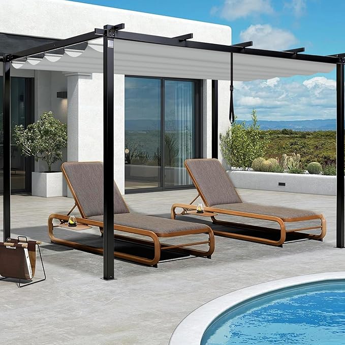 10' X 10' Pergola Shade Cover for Outdoor Retractable Durable Fabric Canopy Replacement Top, Sun Shade for Outside (Gray)