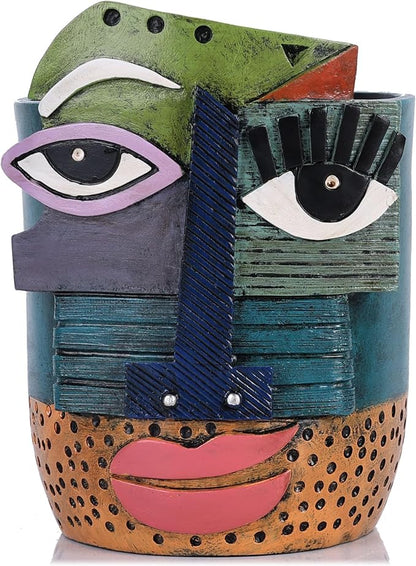 XMGZQ Abstract Cubism Face Planter,Pop Art Sculpture & Vase Decor,Unique Picasso Style Flower Pot,for 4-6 Inch Succulents & Houseplants,Drainage Hole Included,Statement Gift (Retro)