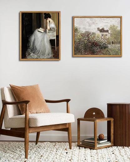UPWOIGH 16x24 in Large Framed Wall Art, Jacques Émile Blanche The Reader Woman Reading Oil Painting Canvas, Vintage Victorian Portrait Print, Rustic Farmhouse Decor for Living Room Bedroom, 1Pack Gift