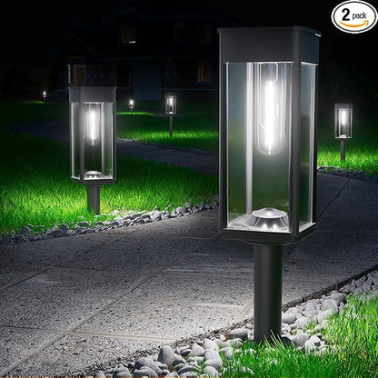 BITPOTT Solar Pathway Lights Outdoor,Bright Solar Lights for Outside, Waterproof Auto On/Off Garden Lights Solar Powered Landscape Lights for Yard Walkway Driveway Lawn (Cool White, 2 Pack)