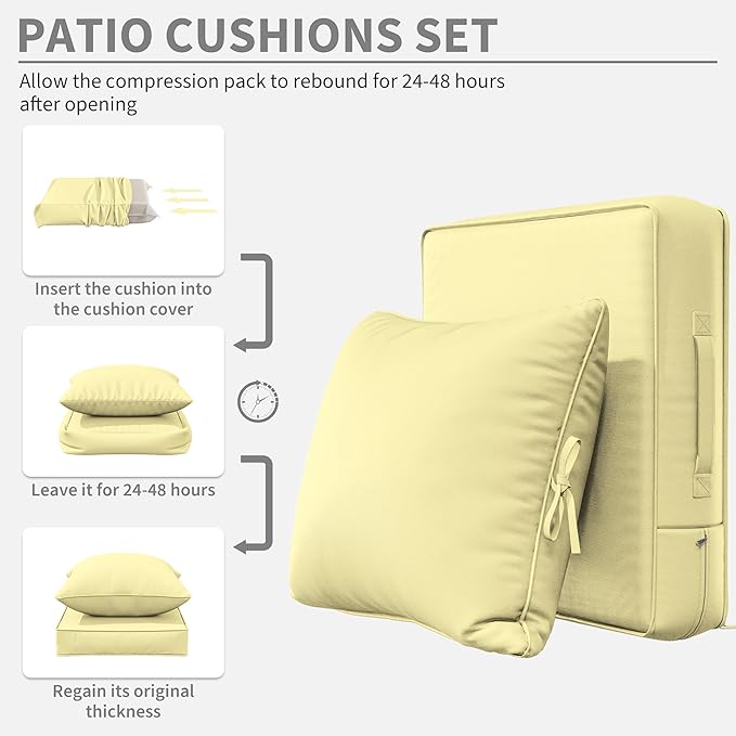 Premium Outdoor Seat Cushion Chair Cushions for Patio Furniture 24 L X 24 W X 5 H Waterproof & Fade Resistant Deep Seat and Backrest Cushion Set with Removable Covers for Chair, Sofa