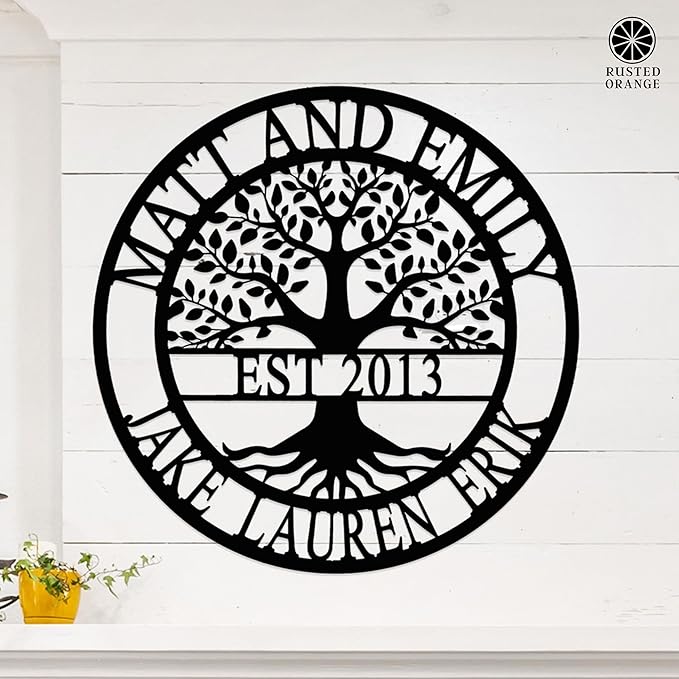 Established Family Tree Metal Sign – Custom Last Name Wall Decor for Home, Established Family Name Sign, Personalized Home Tree Wall Art (12")