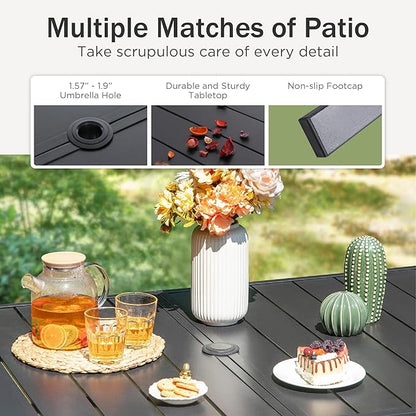 PHI VILLA 7 Piece Outdoor Dining Set with Umbrella, Patio Dining Set with Outdoor Table and Chairs Set, Ajustable Grey Folding Patio Chairs (No Assemble)