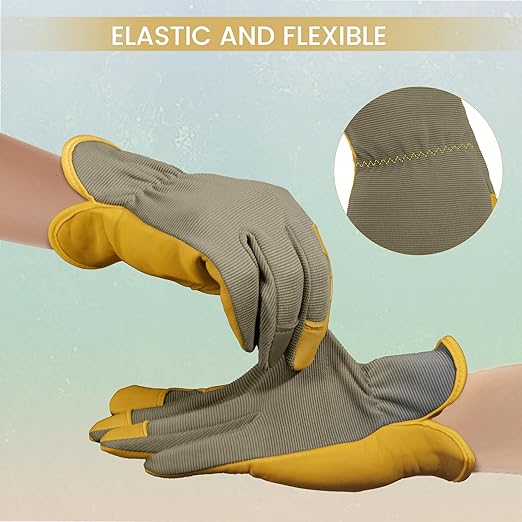 Gardening Gloves, Garden Gloves for Women and Men, Thorn Proof Working Gloves, Durable Leather Work Garden Gloves for Yard & Outdoor Work, Golden, XL