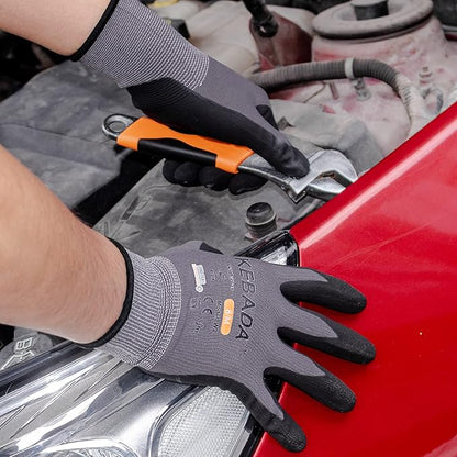 Kebada W2 Work Gloves for Men and Women, Nitrile Coated Working Gloves for Gardening, Construction, Warehouse, Safety Gloves for Work in Yard and Outdoors, 6 Pairs, Large