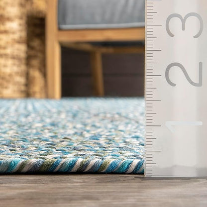 nuLOOM 3' x 5' Solid Hand Braided Indoor/Outdoor Area Rug, Pet-Friendly, High Traffic, Weather Resistant, for Patio, Balcony, Bedroom, Living Room, Dining Room, Wynn Aqua