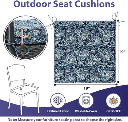 Outdoor Chair Cushions Set of 4,Waterproof Outdoor Seat Cushions for Patio Furniture,Patio Chair Cushion with Handle and Ties, Out Door Chair Pads,19" x 19" x 3", Green Paisley