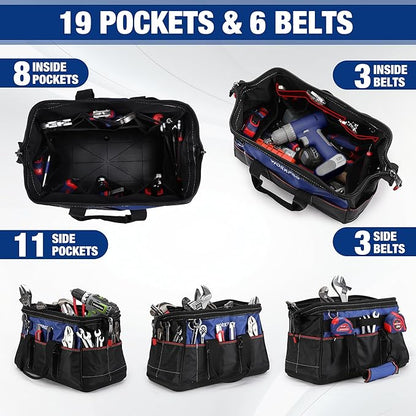 WORKPRO 16-inch Wide Mouth Tool Bag, Heavy Duty Cloth Tool Storage Bag with Water Proof Molded Base, Adjustable Shoulder Strap