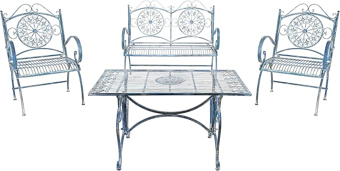 SAFAVIEH PAT5001C Collection Sophie Victorian Antique Blue 4-Piece Patio Outdoor Set