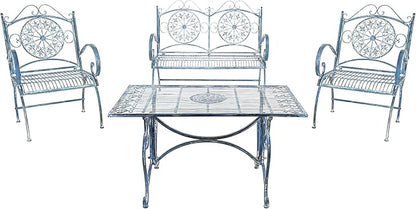 SAFAVIEH PAT5001C Collection Sophie Victorian Antique Blue 4-Piece Patio Outdoor Set