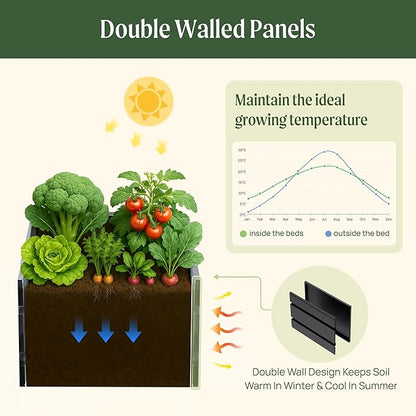 Vego garden Modern Raised Garden Bed 17" Tall 42" x 42" Heavy Cube Planter Box for Trees Plants Flowers Double-Walled Metal Planters for Outdoor Commercial Residential Patio, Urban Charcoal