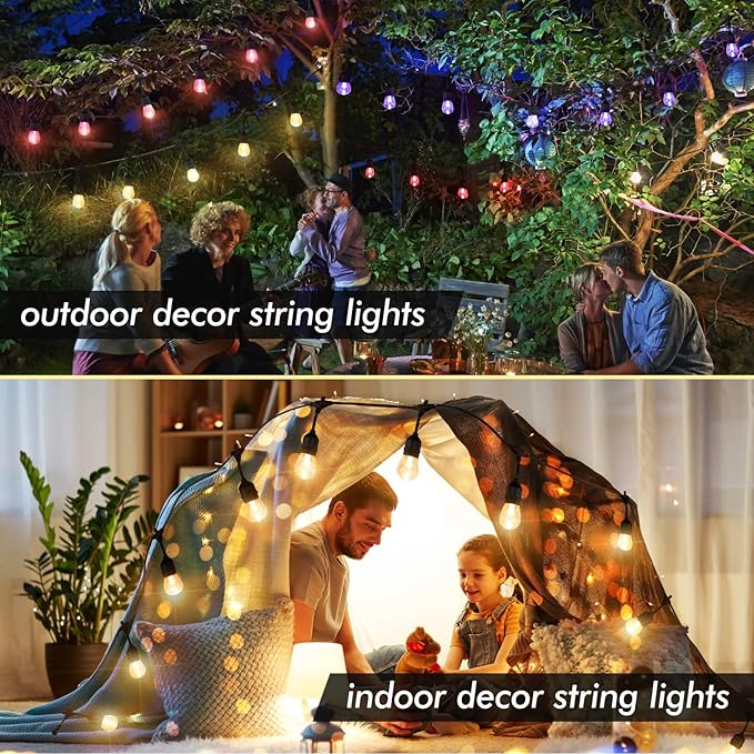 24FT Outdoor String Lights, 12 Shatterproof Edison LED Bulbs, Dimmable RGB Color Changing Patio Lights Waterproof with Remote. for Patio Decor, Garden, Yard, Party, Bistro