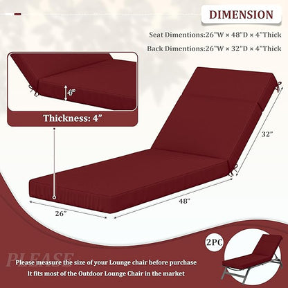 2 Pcs Chaise Lounge Cushions Outdoor, 80" L X 26" W X 4" D Lounge Chair Cushions for Outdoor Furniture, High-Density Foam Patio Chaise Cushion-Waterproof Fade-Resistant ThickPatio lounge chair cushion