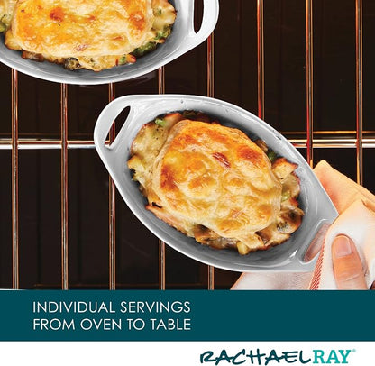 Rachael Ray Ceramics Au Gratin Set, Oval, Two 12-ounce, Light Sea Salt Gray